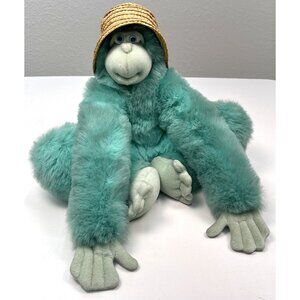 VTG 1993 APPLAUSE 16" Carribbean Calypso Kiwi King Plush MONKEY Straw Hat EUC